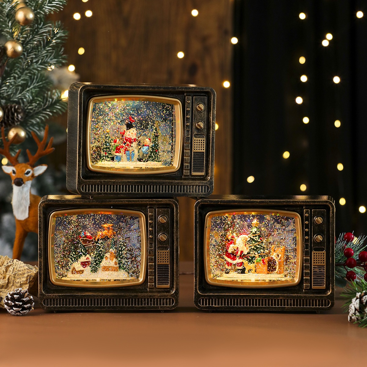 Nueva música de Navidad nieve inyección de agua TV lámpara de noche lámpara de aceite lámpara de caballo decoración de regalos image 4