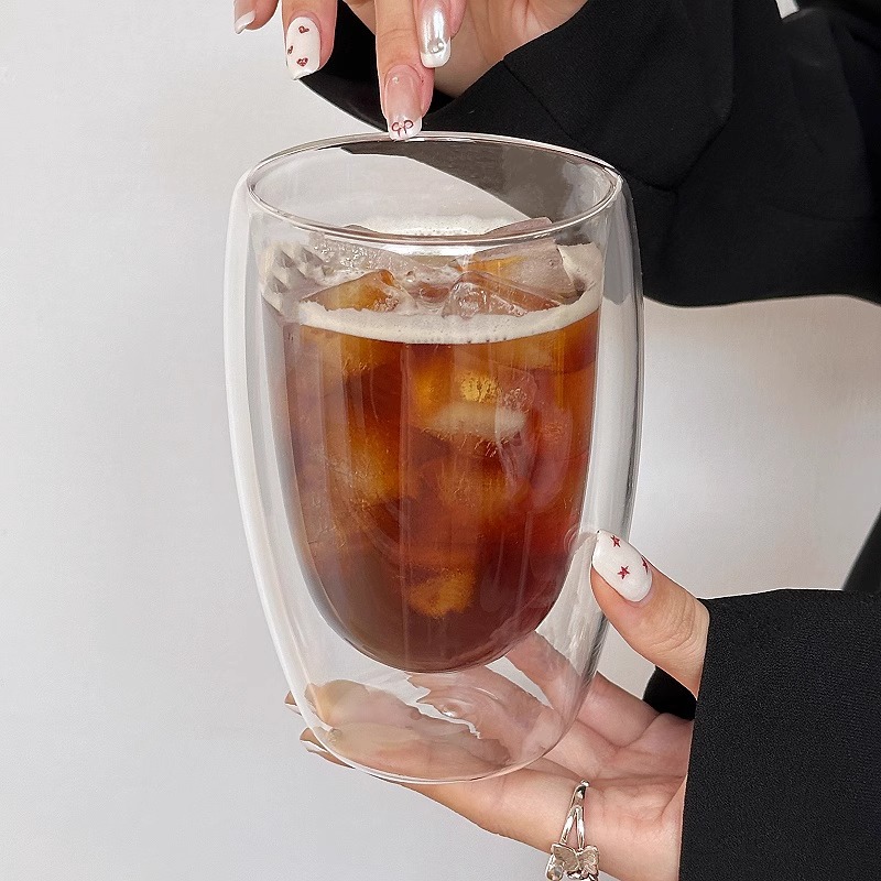 Taza de vidrio de doble capa transparente aislante térmico de viento ins simple, taza de café americano para el hogar, taza de café con leche, taza de agua potable