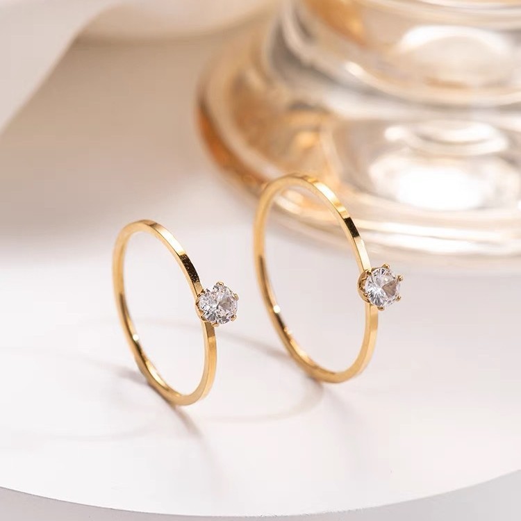 Versatile Simple Single Diamond Zircon Decorative Ring for Women's Index Finger, Fashionable and Non-Fading, Trendy Titanium Steel Rose Gold Ring for Women