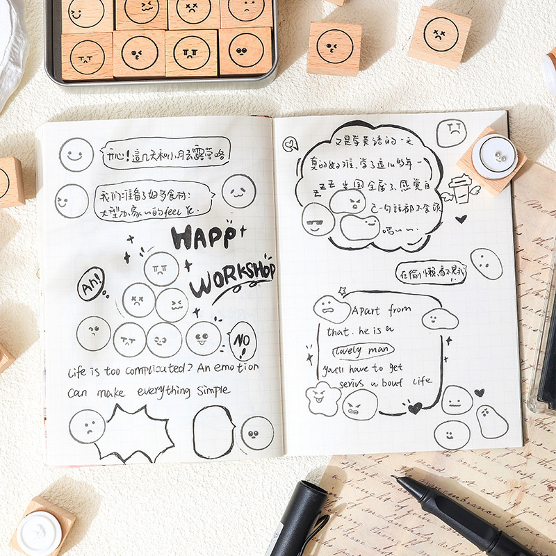Yuezhen かわいい表現木製シールハンドブックシールクロスボーダー造園ブリキ箱木製スタンプハンドブックシール|undefined
