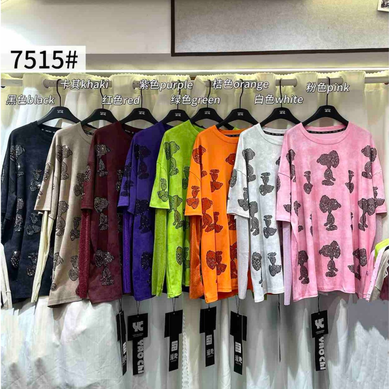 Transfronterizos europeos y estadounidenses de diamante de gran tamaño dibujos animados Snoop 26 verano nueva camiseta de manga corta suelta moda de mujeres de diamante caliente