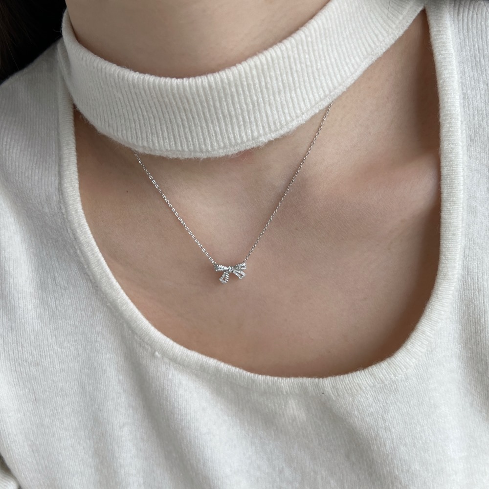 4g Weight Zircon Inlay Material Earrings, Necklace Classification Earrings + Necklace Quantity Holiday, Daily Occasion 925 Sterling Silver Material Bow Knot Pattern Women's Gender Plating, Inlay Design Elegant, Streetwear Style 925 Sterling Silver Zircon Plating Inlay Bow Knot Earrings Necklace 无