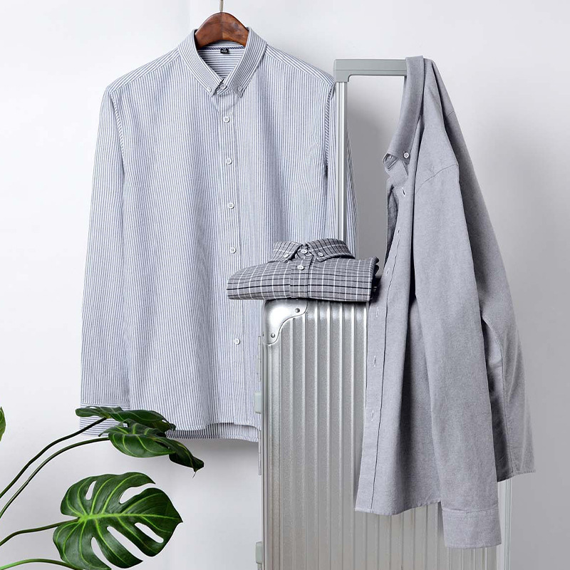 Bass Xuan Ying Men's 100% Pure Cotton Striped Long-Sleeve Shirt, Business Casual Men's Shirt, Wrinkle-Free and Versatile