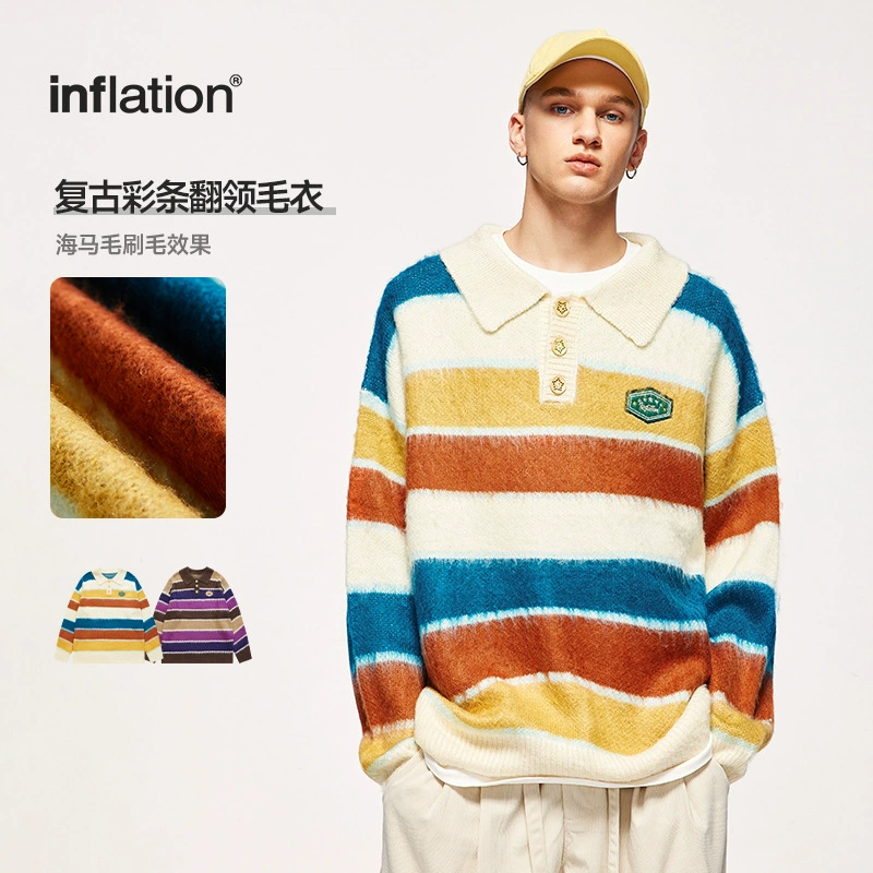 INF мужская одежда | Ретро цветной свитер с отворотом 2024 осень и зима