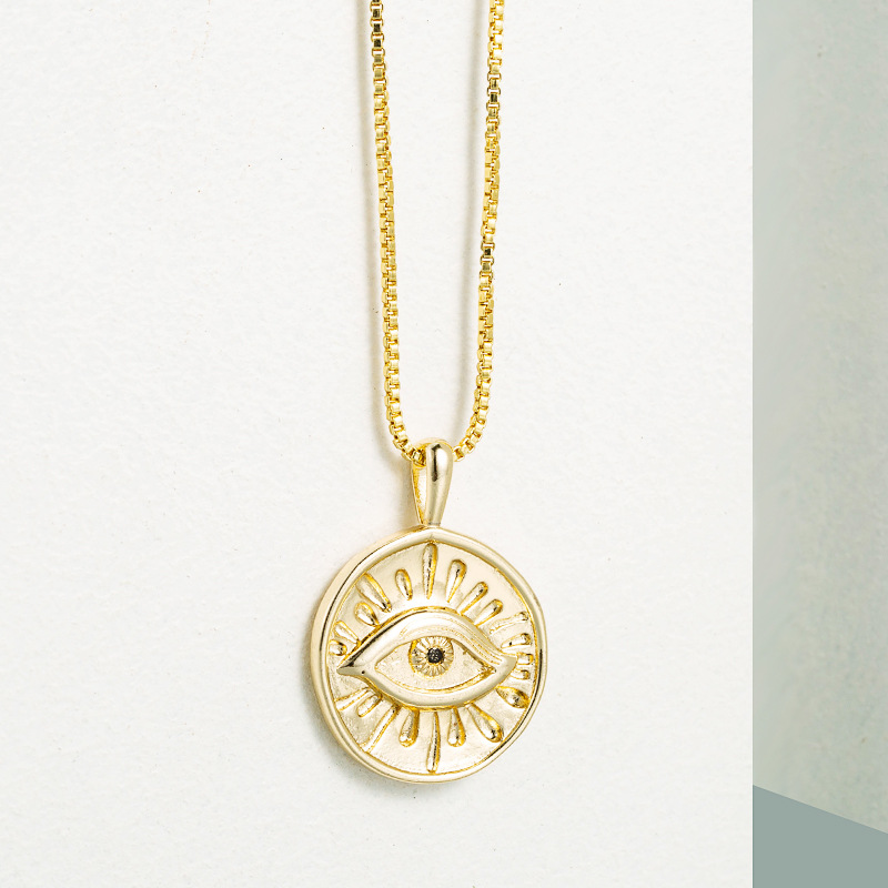 simple round demon eye pendant copper necklace