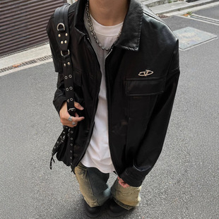 Heavyweight Retro Hong Kong Style Metal Button Pu Leather Jacket for Men 2023 Short Zipper Pocket Trendy Brand Jacket Top