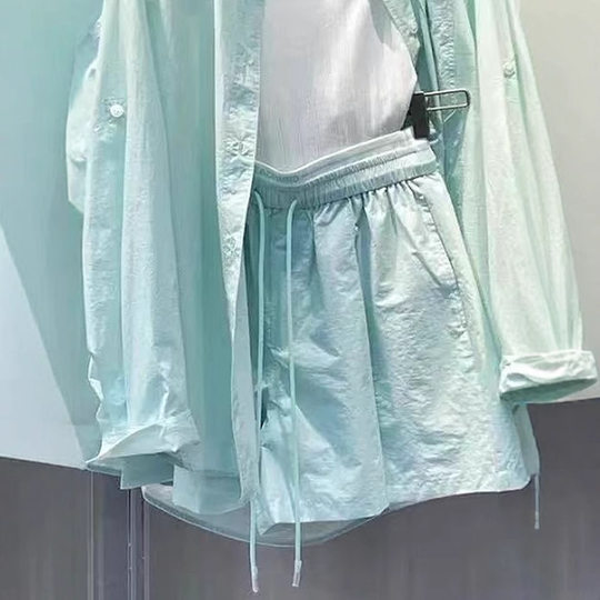 Pure Summer Wear Green Sun-protective Clothing Shirt Shorts Sun-protective Clothing Leisure Sports suit Women's 2025 New