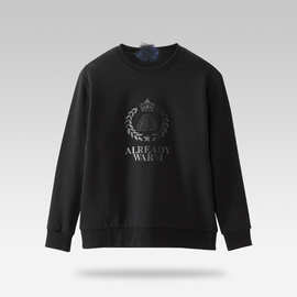 品牌剪标海系列保暖内里加绒卫衣男冬季麦穗皇冠图案上衣黑色113A