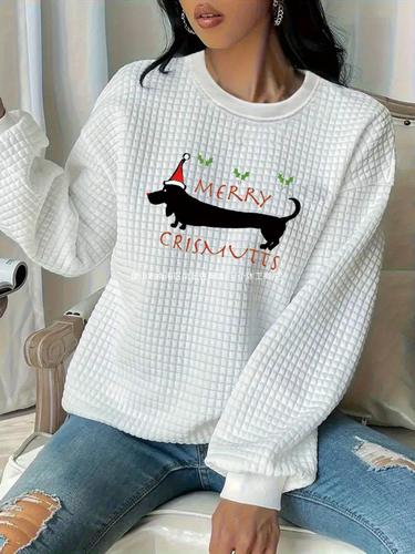 Christmas Print Sweatshirt, Crew Neck Casual Sweatshirt For