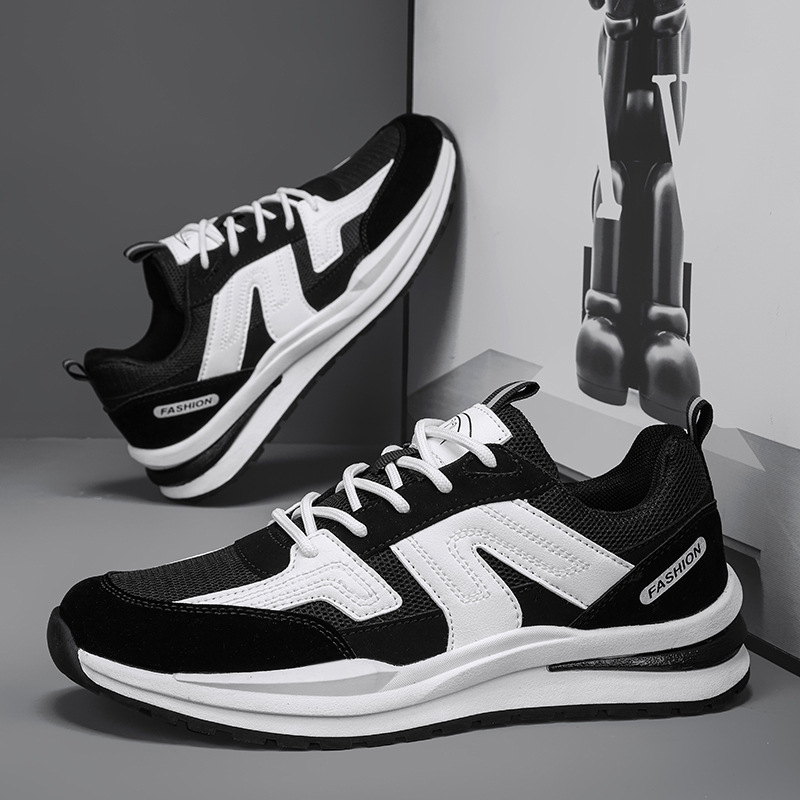 男鞋夏季新款透气防滑休闲阿甘跑步鞋厚底百搭时尚运动网面老爹鞋