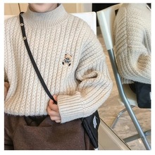 男童毛衣加绒加厚秋冬款2025新款中童半高领套头内搭儿童针织衫潮