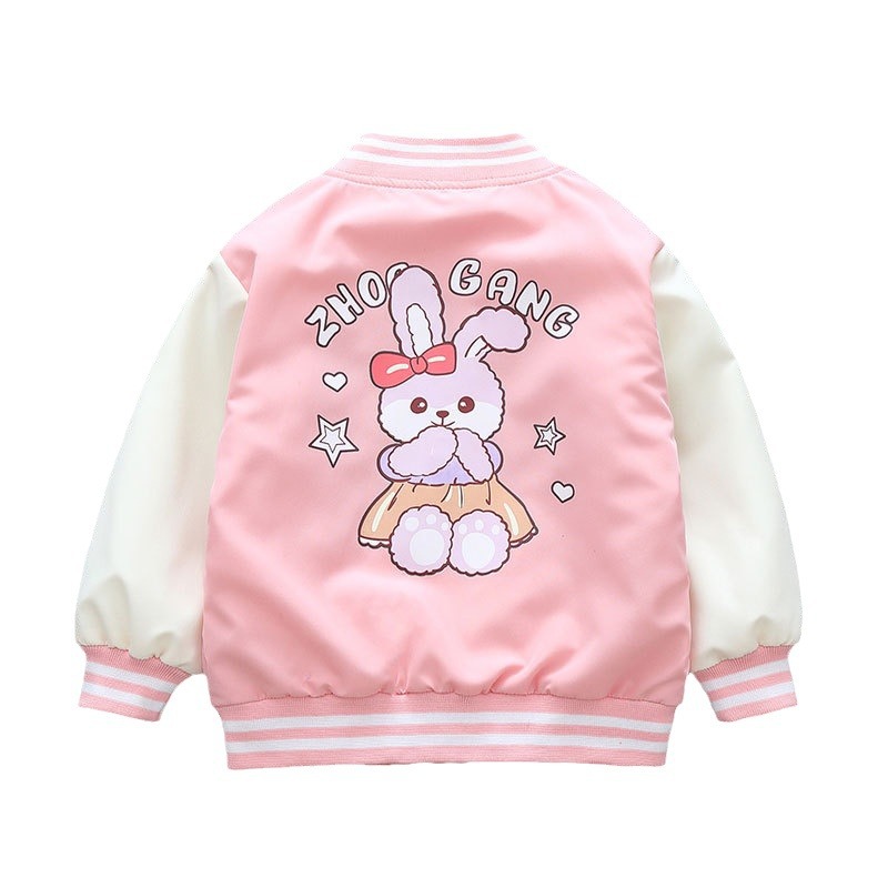Bebé niña primavera y otoño prendas de vestir de conejito niñas ropa grande para niños uniforme de béisbol de moda 2025 chaqueta nueva para niños