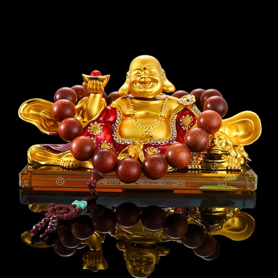 Car ornaments — Buddha - crystal-bottom-20128cm900-grams-painted-maitreya-solid-wood-beads