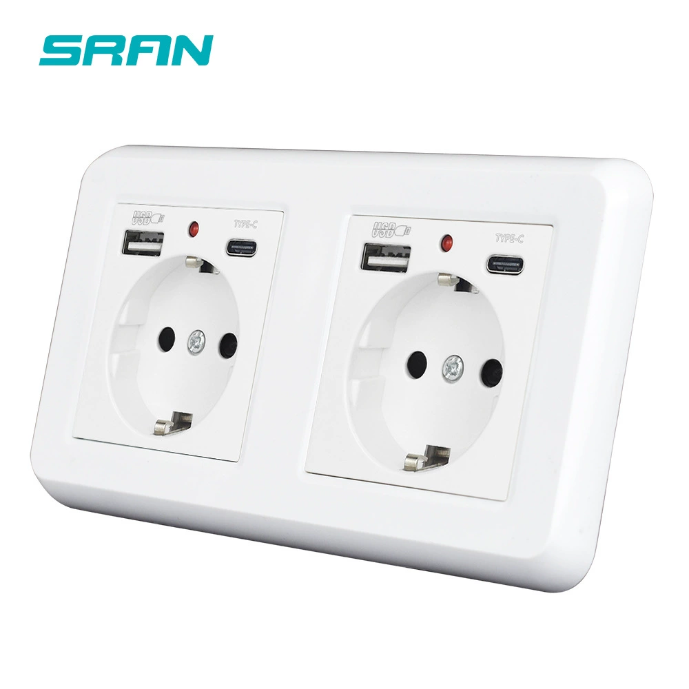 Тип 82 16A европейский стандарт с USB+Type-C, панель из поликарбоната (PC)