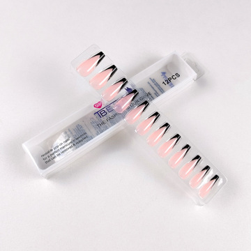 Parche de uñas postizas francés negro europeo y americano piezas de uñas para uñas 12 piezas de uñas portátiles superlargas en caja de plástico al por mayor nails
