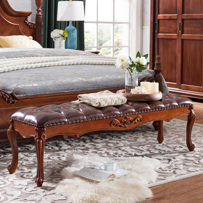 zkq实木床尾凳卧室床头凳欧式床前沙发凳美式床榻床边凳