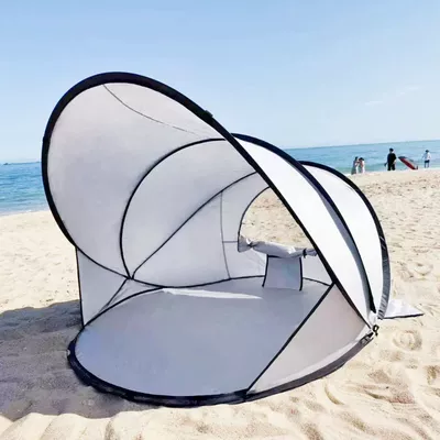Beach tent, seaside sun protection, windproof, water-resistant canopy, fully automatic, easy to open, outdoor supplies, small outdoor folding tent (Avtomobil dam çadırları) - silver-140130100recommended-for-2-3-people