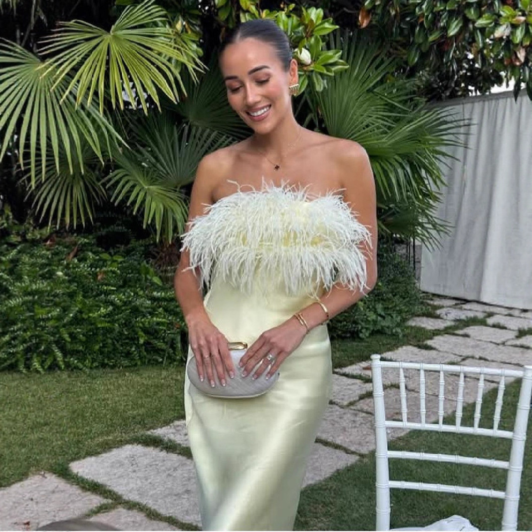 European and American Cross-Border Women's Fashion Foreign Trade Evening Dress Party Feather Splicing Strapless Elegant Sexy Dress