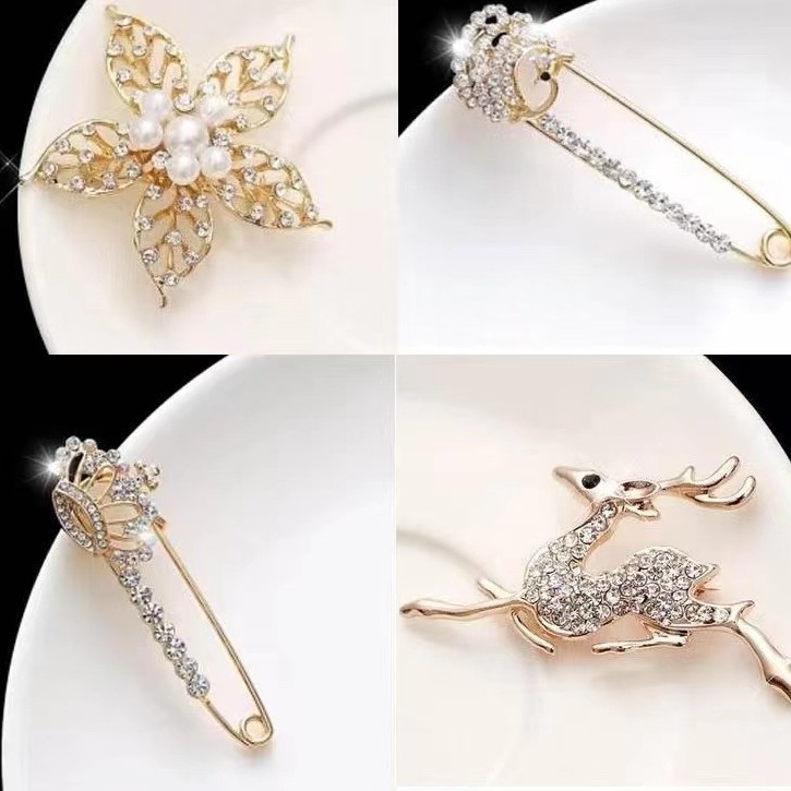 Europäische und amerikanische Mode: Damen-Tier-Strassblumen-Brosche mit Perle, Herrenanzug-Accessoires, Vintage-Kleidungsnadel_voghion.com