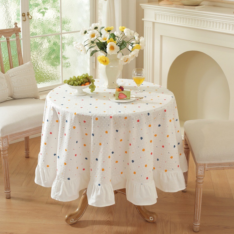 Luxury Round Tablecloth with Colorful Polka Dots, High-End Light Luxury Style, Ins-Style Hotel and Home Coffee Table Fabric