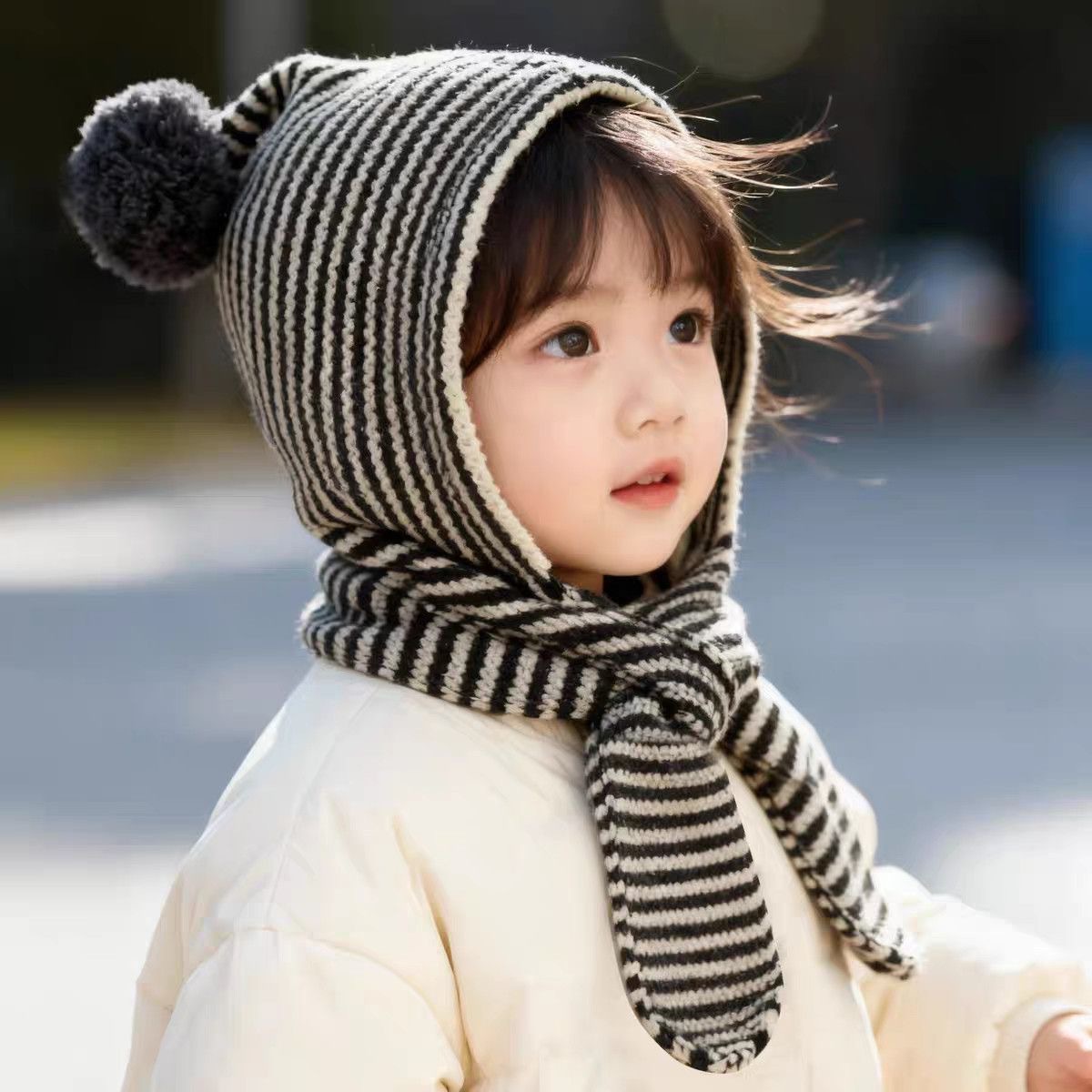 Children's Hat Scarf All-In-One Hat Autumn and Winter Boys and Girls Knitted Hat Woolen Hat Ear Protection Hat Baby Warm Hat