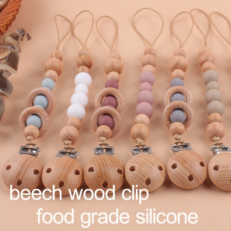 Suministros para bebés chupete cadena creativa DIY Beech anillo mordedor pezón cadena anti-caída Nuevo