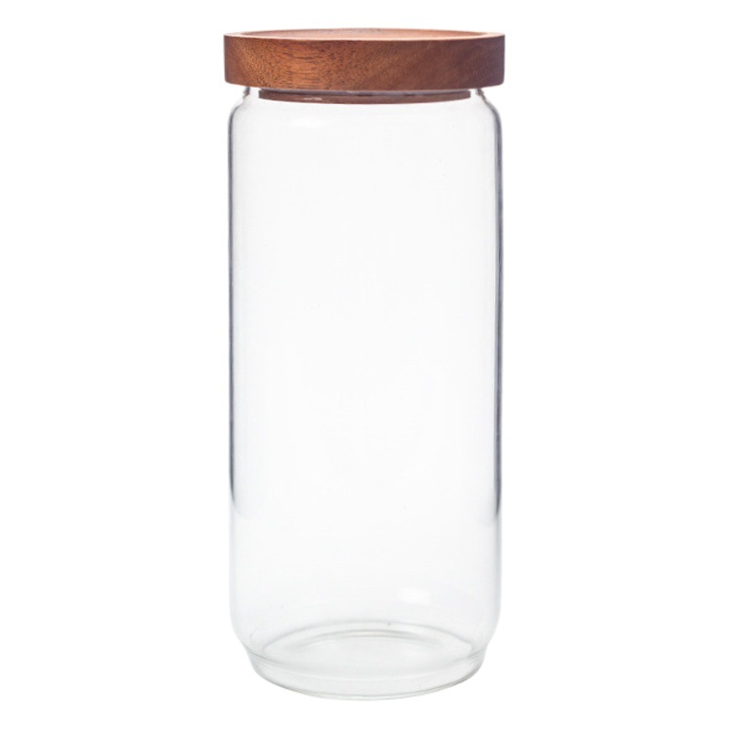 Frasco sellado de granos de café frasco de almacenamiento de botellas de vidrio de cocina de madera de acacia con tapa granos de fruta seca frasco de almacenamiento de té