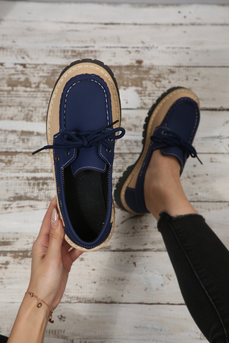 Damesloafers in grote maten met vetersluiting, kleurblokken, casual, lente, nieuwe stijl, enkelschoenen_voghion.com