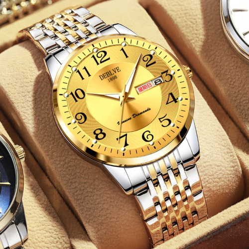 Men's fashionable dual calendar luminous waterproof watch non-mechanical watch quartz watch student gift watch men's model