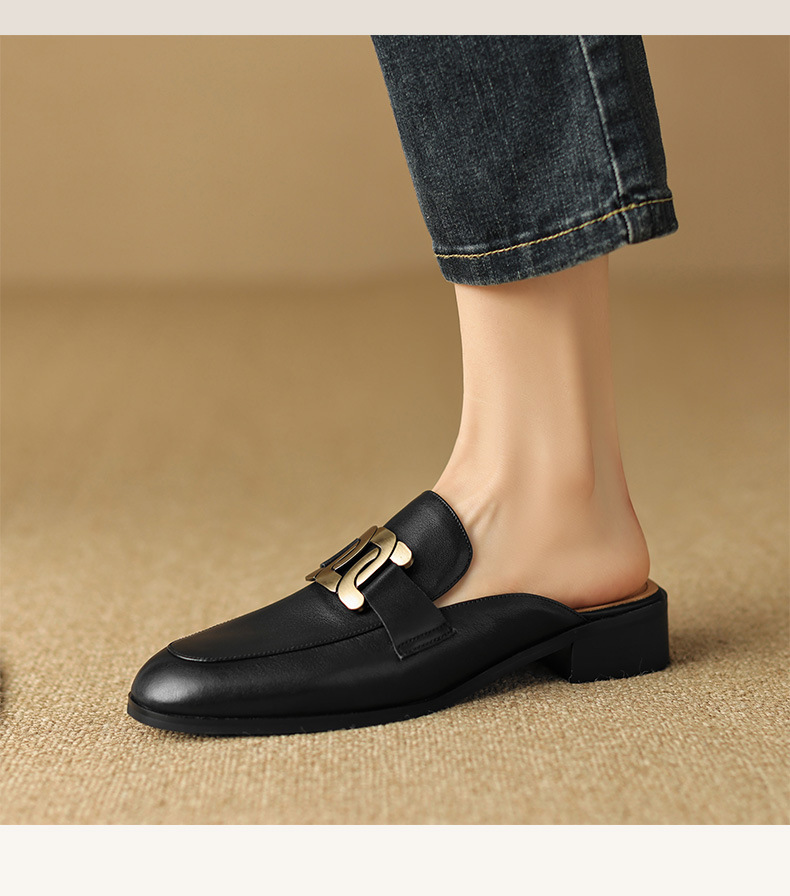 Giày mule nữ da bò mũi nhọn gót thấp 2 cm — Màu đen chi tiết 7