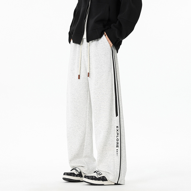 American Striped Sports Sweatpants Men 2025 Autumn New High Street Loose Drape Straight Wide-Leg Casual Long Pants