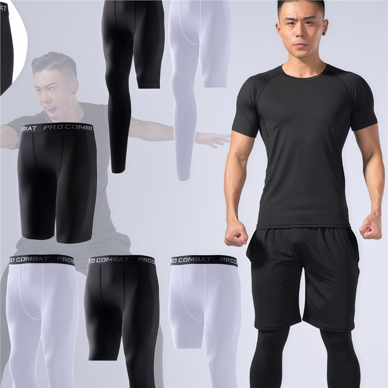 Fitness Sports Suit Quick-Drying Tights Men's Summer Short-Sleeved Tops Running Training Basketball Compression Shorts