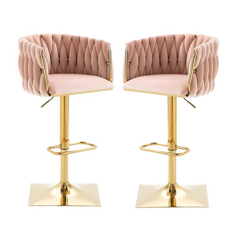 Silla de bar giratoria de elevación de lujo simple silla de bar de recepción moderna silla de metal trenzada personalizada silla alta