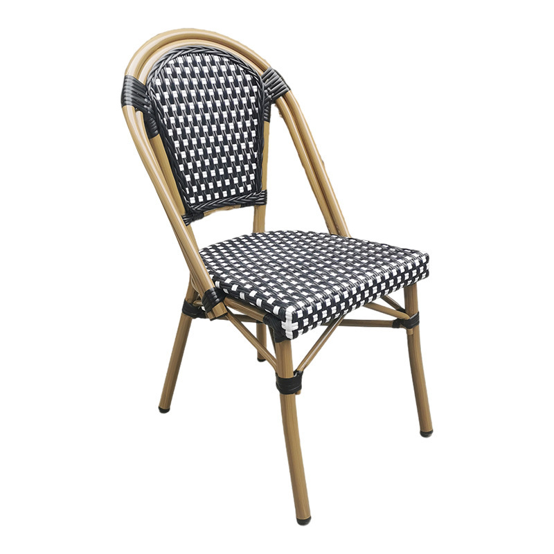 Outdoor Rattan Table and Chair Combination American Vintage Bamboo Pattern Rattan Chair French Cafe Milk Tea Casual Dining Chair Stool