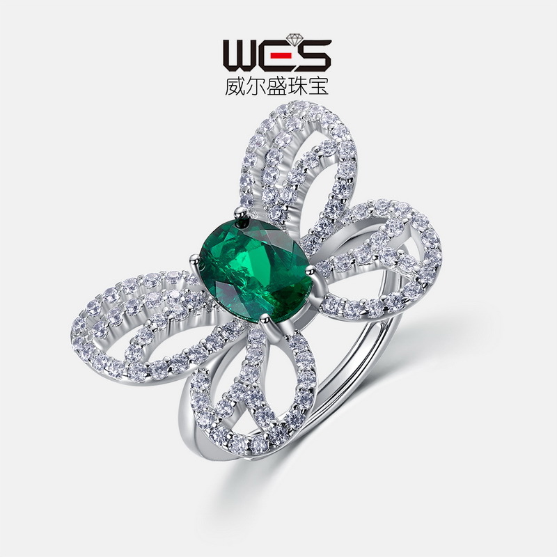 Exclusivo transfronterizo para el cultivo de mariposas Anillo de esmeralda Mujer S925 Cultivo con incrustaciones de plata