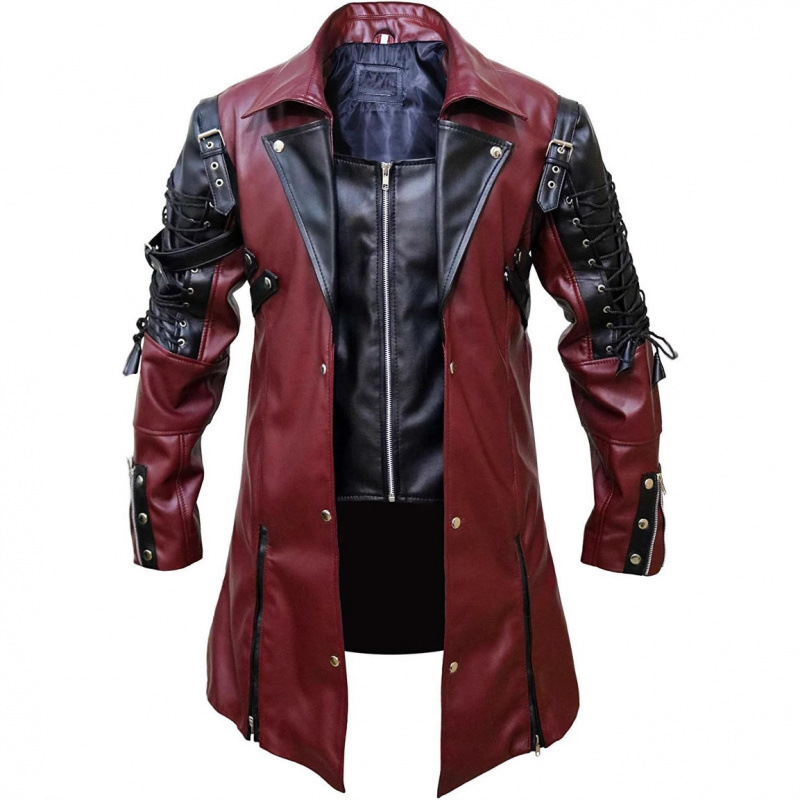 Cross-Border Men's Gothic Style Pu Leather Trench Coat Motorcycle Riding Leather Jacket Steampunk Retro Jacket Cross-Border Men's Gothic Style Pu Leather Trench Coat Motorcycle Riding Leather Jacket Steampunk Retro Jacket