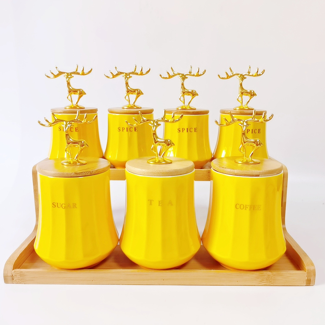 Exportación transfronteriza de latas cerámicas selladas, latas de té, latas de café, latas de almacenamiento de cocina, marcos de madera de doble capa, latas de condimento irregulares