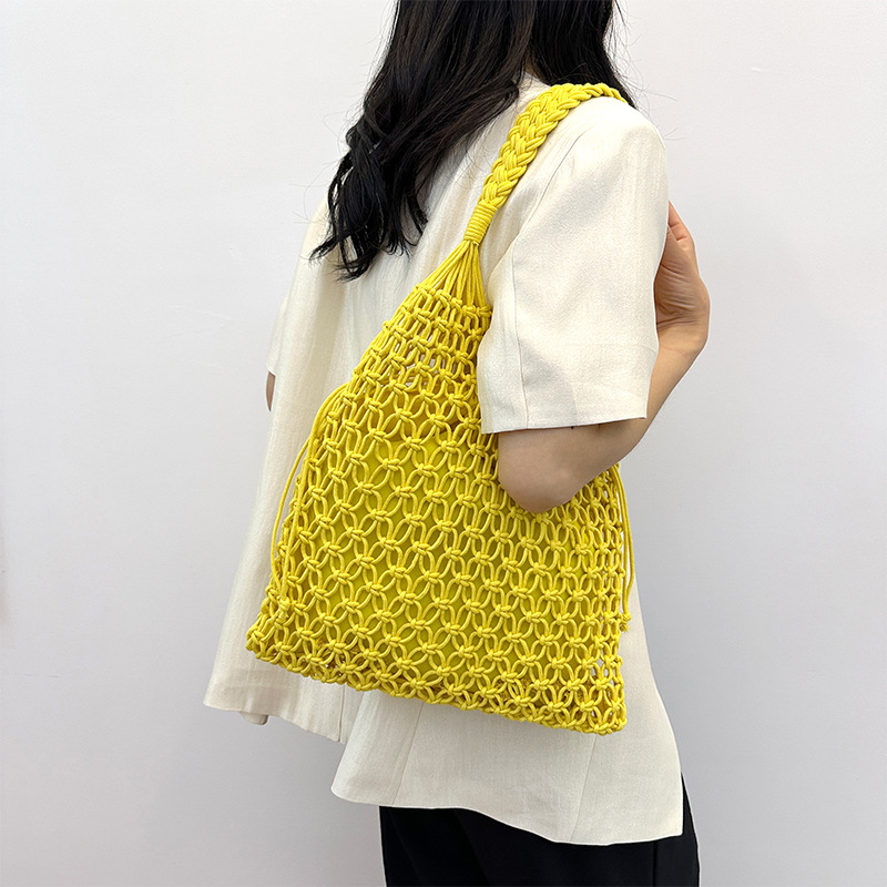 Bolsa de alta capacidad de bolsa de algodón hecha a mano cuerda agujero bolsa de vacaciones bolsa de playa bolsa de malla trenzada bolsa de paja