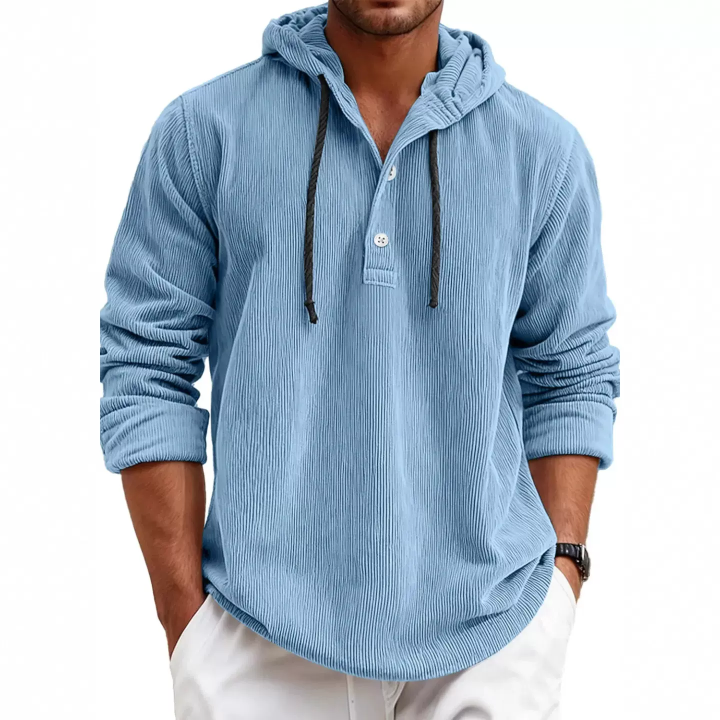 亚马逊2025秋冬独立站新款男士卫衣纯色宽松连帽抽绳休闲长袖上衣