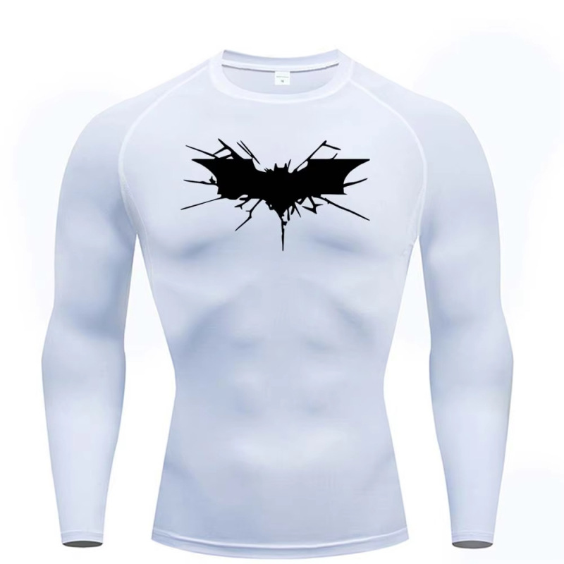 New Art Style Bat Graphic Sports Tight-Fitting T-Shirt Men's Running Fitness Long-Sleeve Tight-Fitting Summer Top