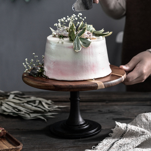 Factory direct sales wooden tall cake tray European style wedding party shooting props solid wood tray dessert cake stand