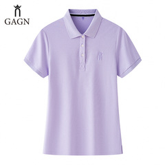 高温定型刺繍紫ボタン襟tシャツレディース夏poloシャツレディース上着ゆるいpolo襟作業服