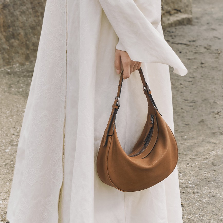 Borsa a tracolla da donna in vera pelle conciata al vegetale, a forma di mezzaluna, stile Hobbes, autunno/inverno 2025, alla moda e versatile, casual, per tutti i giorni_voghion.com