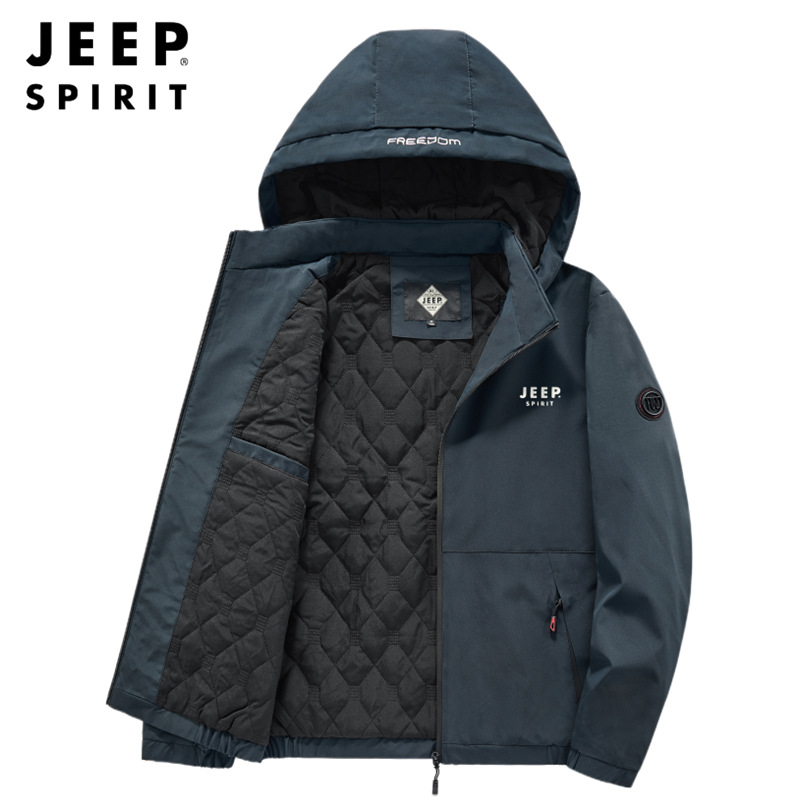 JEEP SPIRIT秋冬男士加厚保暖连帽夹棉夹克衫棉服上衣外套8799JP