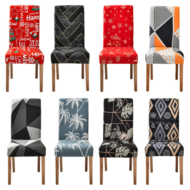 Printed Four-Season Elastic Chair Cover Hotel Chair Cover Dining Table Chair Cover One-Piece 140g Fabric Chair Cover Office Computer Seat