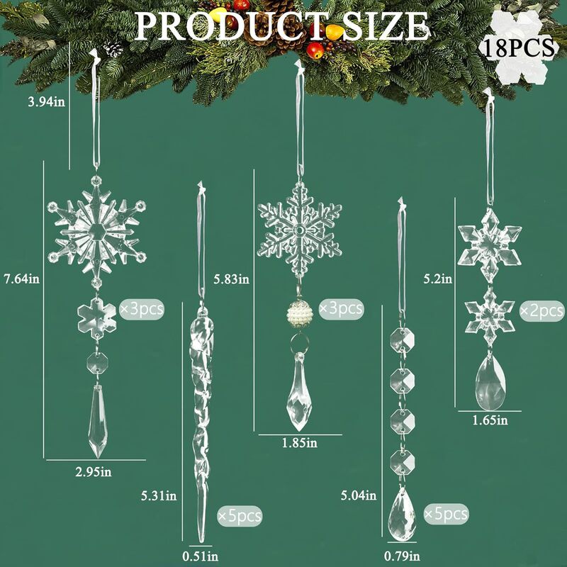 18点アクリルペンダントクリスマスツリー装飾品吊りアクリルクリスマス装飾氷柱水滴ペンダント|undefined