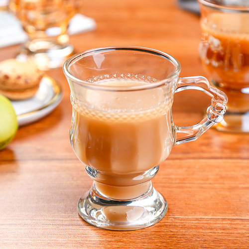 Ins retro European style water cup tea cup home milk tea cup amber glass cup with handle wine cup coffee cup
