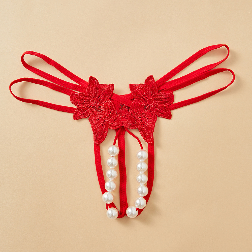 Nueva ropa interior sexy de gran tamaño para mujer entrepierna abierta sin tirarse doble fila de tanga de masaje de perlas sexy caliente Europa y América T