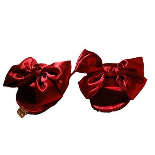Bow new wedding bridesmaid slippers for women newlyweds satin red slippers wedding bride dressing gown matching shoes for women