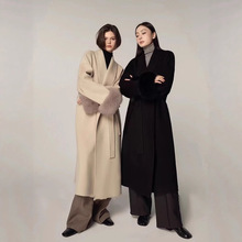 2025双面双面羊绒大衣女毛呢呢大衣女可拆卸真狐狸毛系带毛呢外套